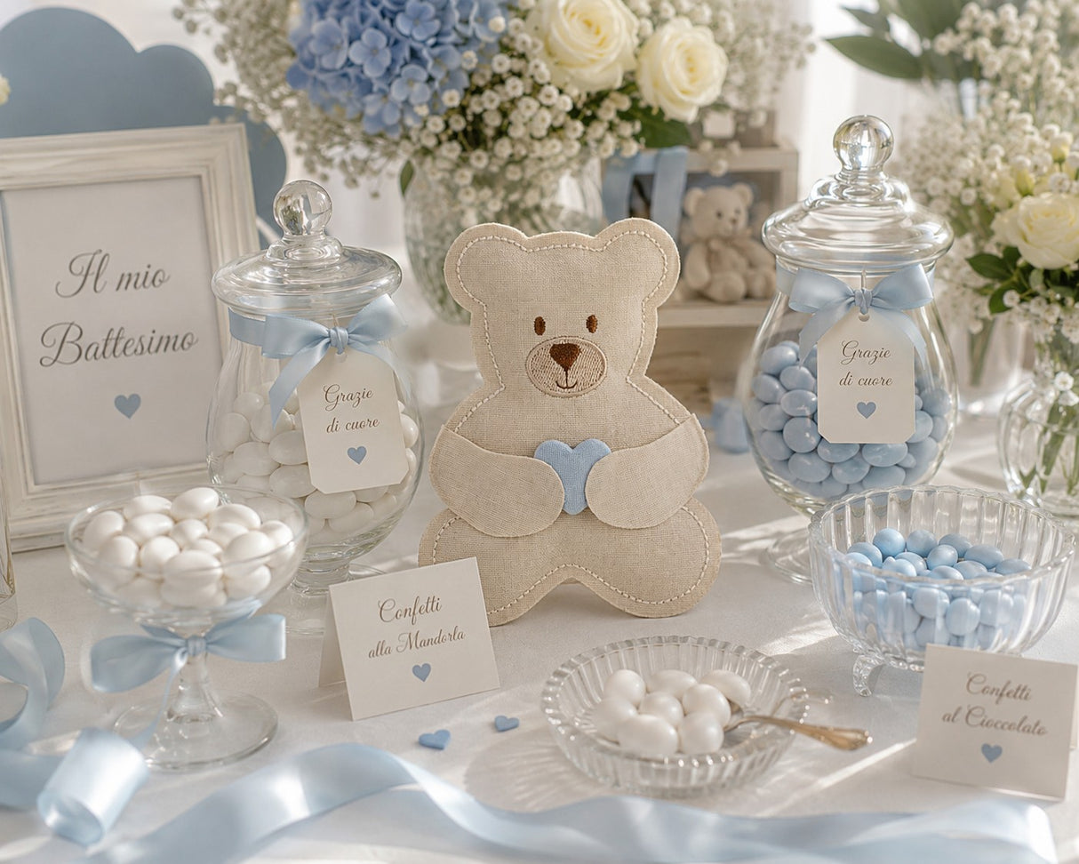 Cupido&amp;Co. Blue Heart Teddy Bear Bag 100 x 135 Mm Beige 12 Pcs