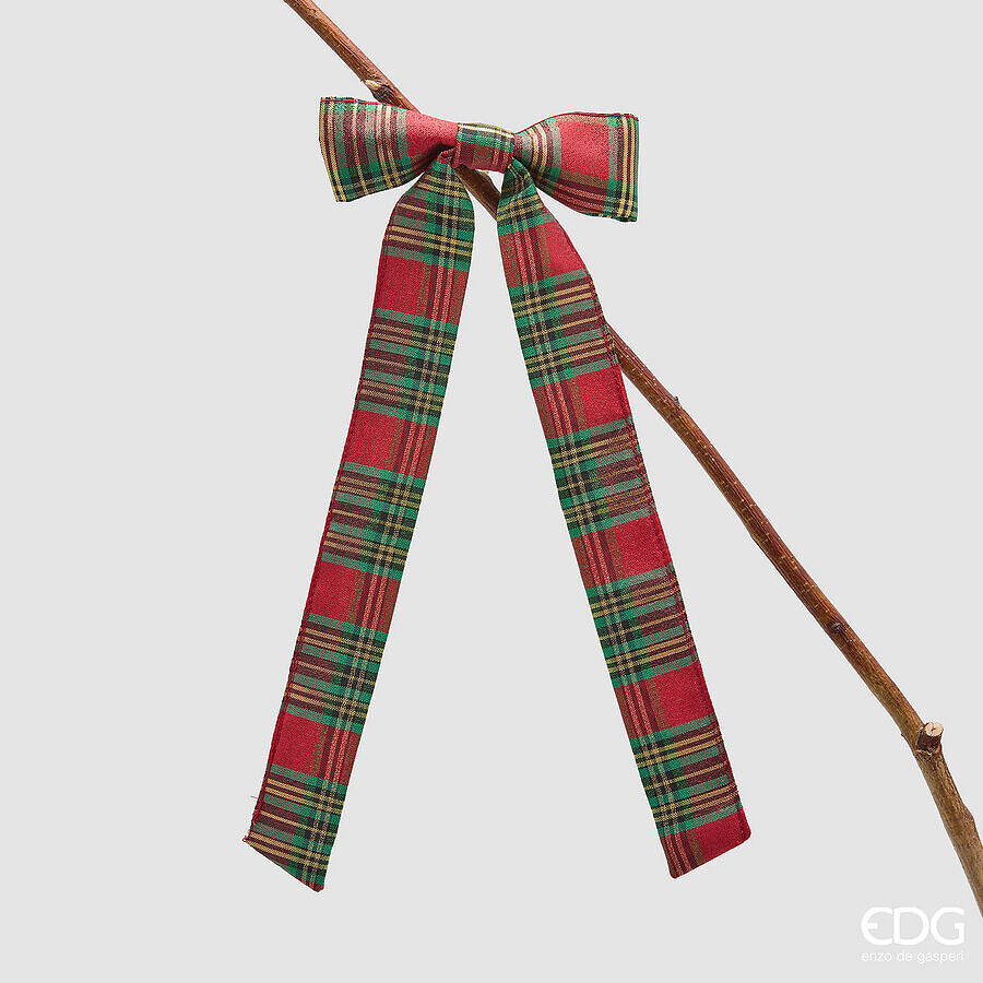 EDG Enzo De Gasperi Fiocco Natalizio in Velluto con Clip H30x13 cm Verde Rosso – Addobbo di Natale