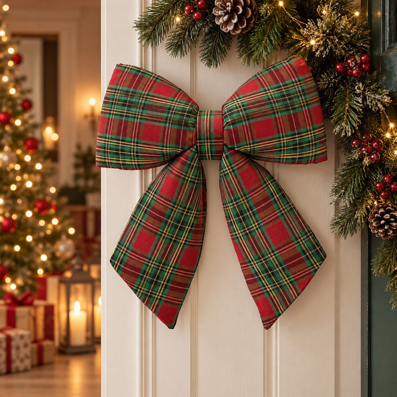 EDG Enzo De Gasperi Fiocco Natalizio Tartan H28x36 cm Verde Rosso – Addobbo di Natale
