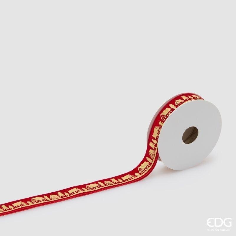 EDG Enzo De Gasperi Set 8 Nastri Merry Christmas H2,5 cm x 3 m Rosso Oro – Decorazioni Natalizie