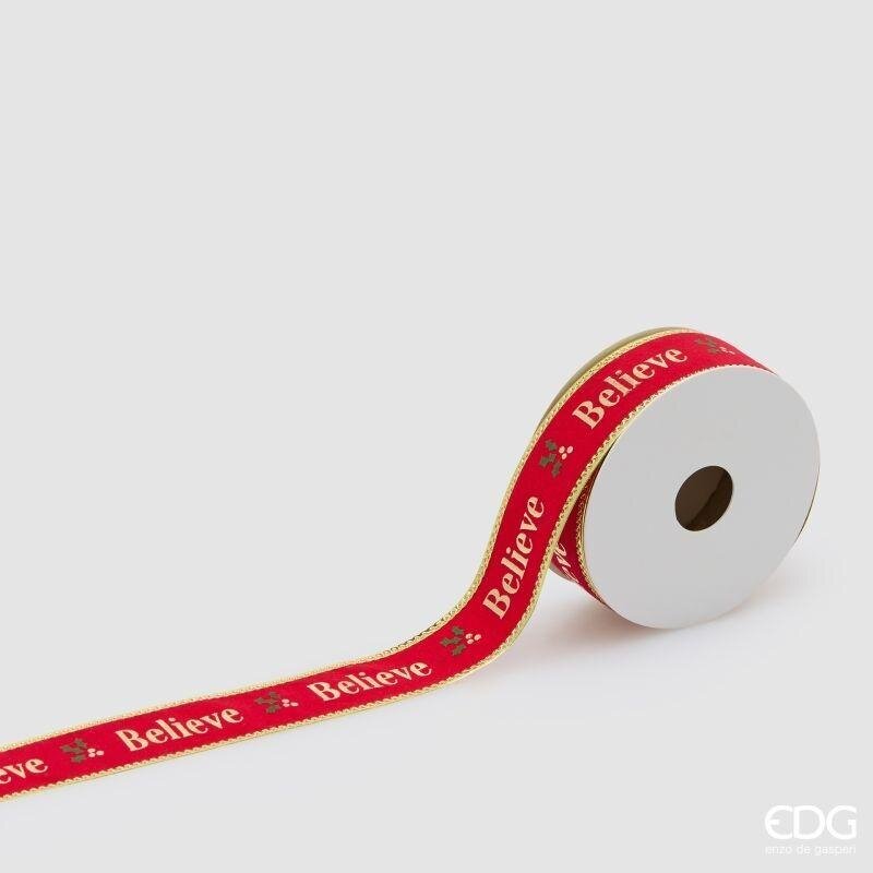EDG Enzo De Gasperi Set 8 Nastri Merry Christmas H2,5 cm x 3 m Rosso Oro – Decorazioni Natalizie