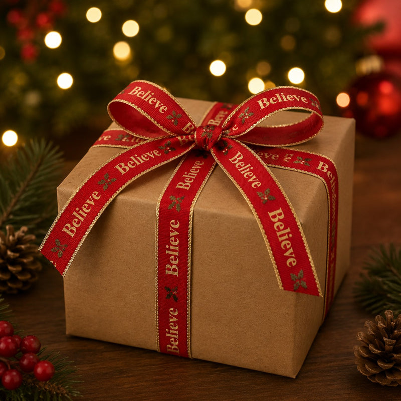 EDG Enzo De Gasperi Set 8 Nastri Merry Christmas H2,5 cm x 3 m Rosso Oro – Decorazioni Natalizie