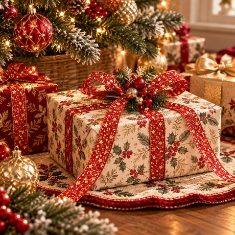 EDG Enzo De Gasperi Stars Ribbon Red Gold 2.2 cm x 10 m – Christmas Decoration