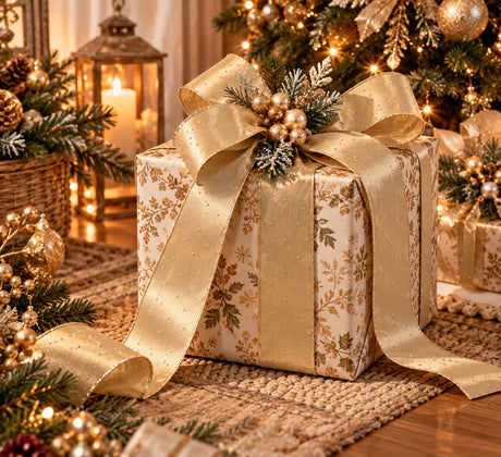 EDG Enzo De Gasperi Decoglitter Ribbon Champagne 8.9 cm x 10 m – Christmas Decoration