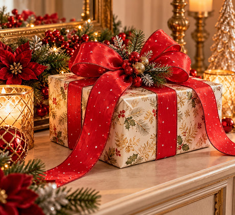 EDG Enzo De Gasperi Decoglitter Ribbon Red 8.9 cm x 10 m – Christmas Decoration