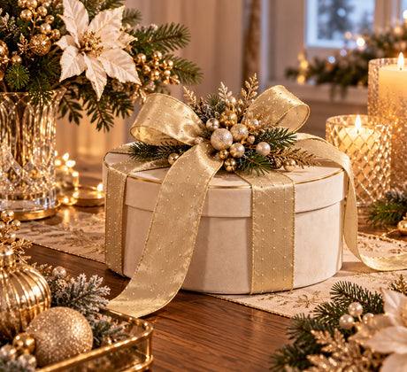 EDG Enzo De Gasperi Decoglitter Ribbon Champagne 6.3 cm x 10 m – Christmas Decoration