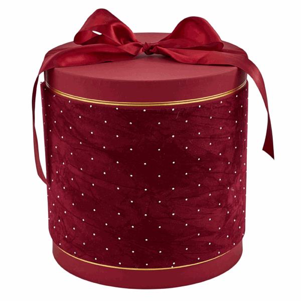 L'Arcolaio Large Round Velvet Christmas Box Velvet Red D 24x22 cm