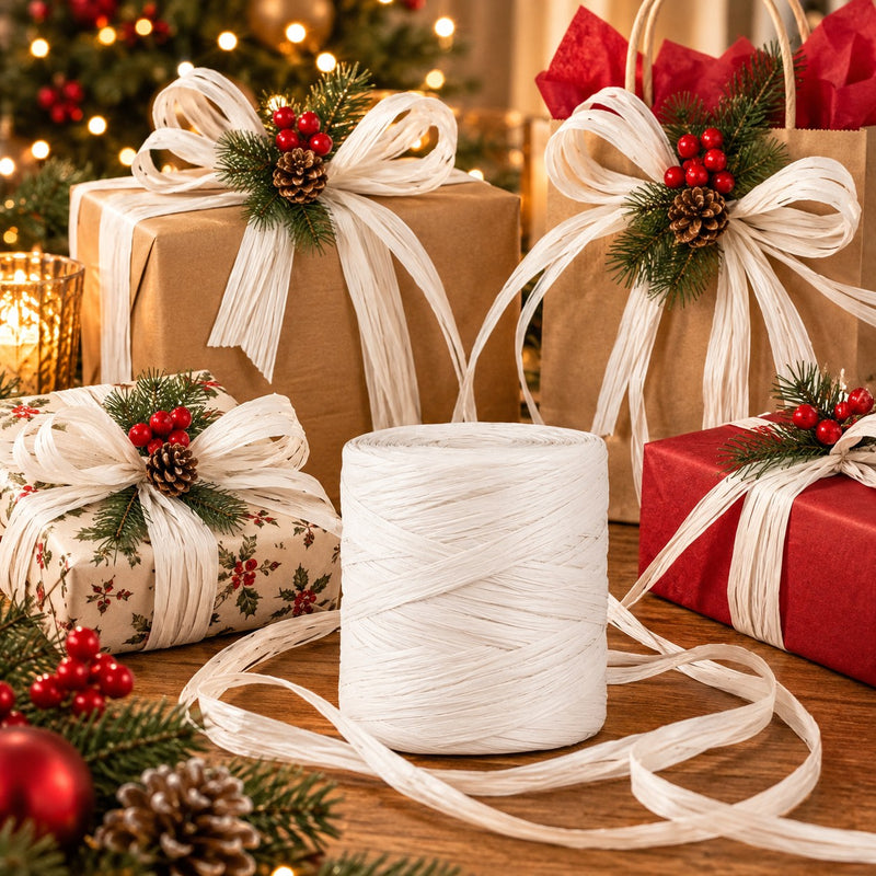 Piovaccari Paper Raphia White 5-8 mm x 100 m – White Paper Raffia for Decorations, Bows, Gift Packaging and DIY