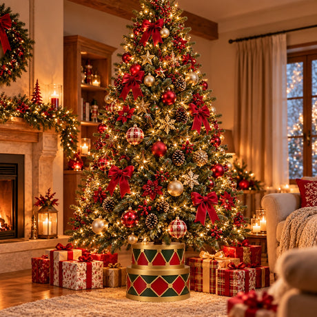 Decorative Christmas Tree Base Drum Overlapping Polyresin 50 x 50 x 45 cm