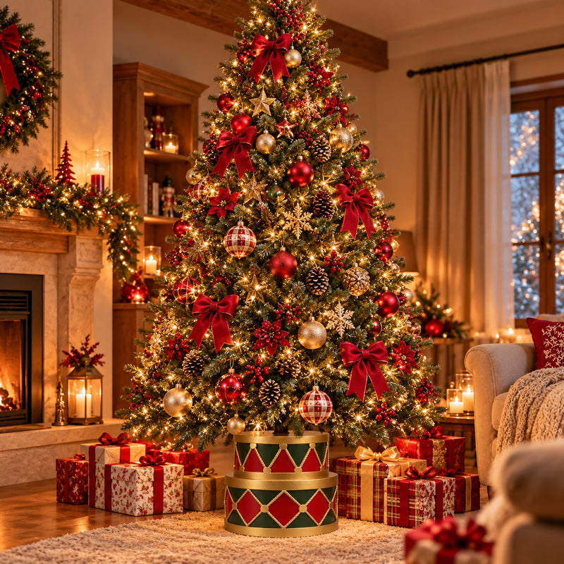 Decorative Christmas Tree Base Drum Overlapping Polyresin 50 x 50 x 45 cm