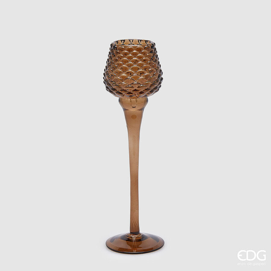 Pine Cone Chalice Candle Holder H 26 Cm D 7.5 Cm Brown