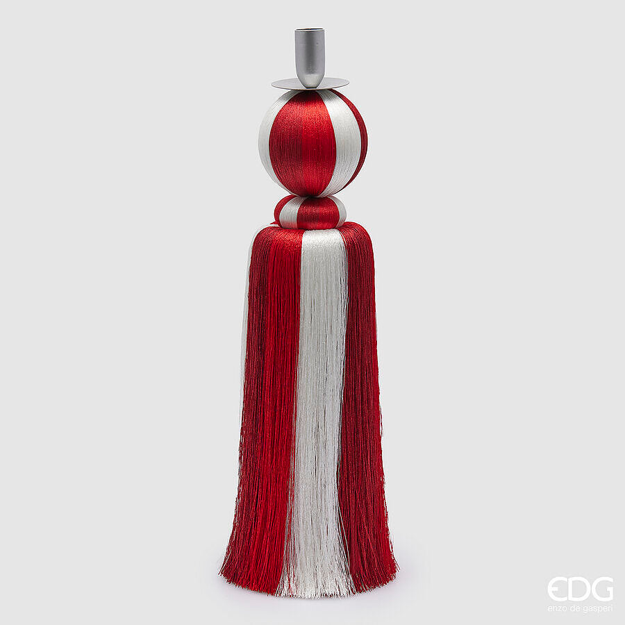 Tassel candle holder H 45 cm White Red