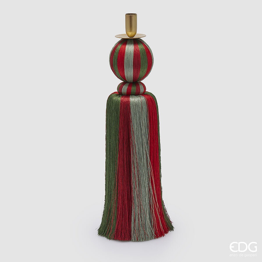 Tassel candle holder H 45 cm green red