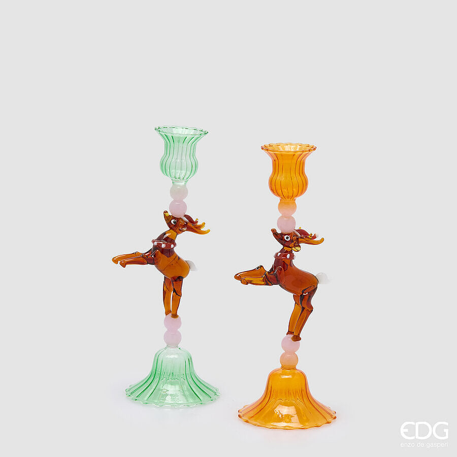 EDG Enzo De Gasperi Portacandela Renna Green Mix Ass. 1 Pz H24 Ø8,5 cm – Decorazione di Natale