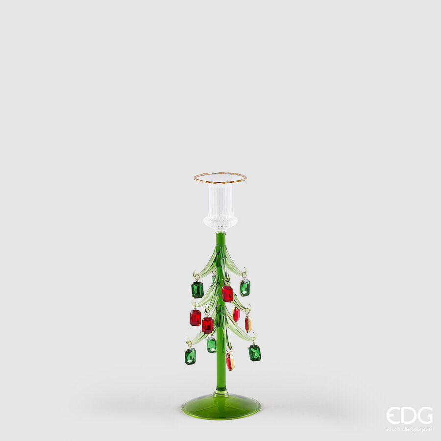 EDG Enzo De Gasperi Portacandela Pino con Gemme Green Red H25 Ø9 cm – Decorazione di Natale