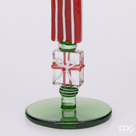 EDG Enzo De Gasperi Candle Holder Pacchi Green Red H22 Ø7.5 cm – Christmas Decoration