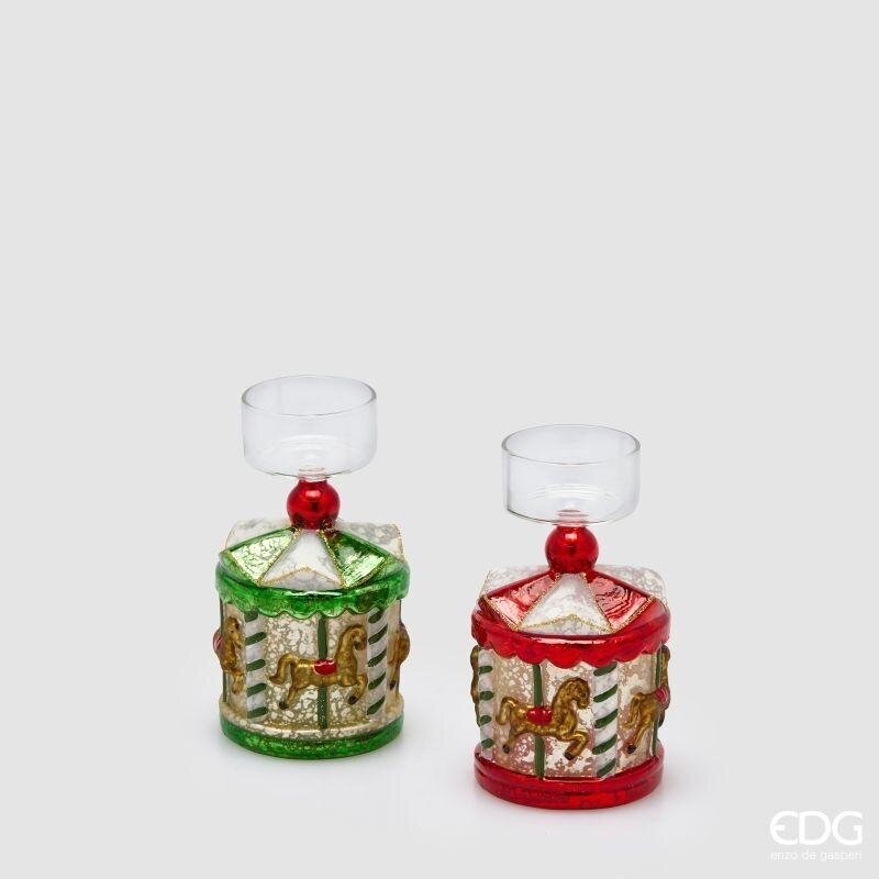 EDG Enzo De Gasperi Portacandela Giostra Ass. H13 Verde/Rosso - Natale 1 Pz
