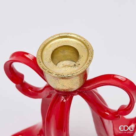 EDG Enzo De Gasperi Candleholder Christmas Bow H16 cm Red Gold – Christmas Decoration