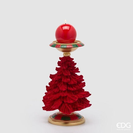 EDG Enzo De Gasperi Candleholder Pine Green and Red H31 Ø19 cm – Christmas Decoration