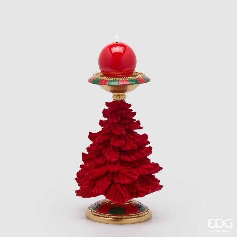 EDG Enzo De Gasperi Candleholder Pine Green and Red H31 Ø19 cm – Christmas Decoration