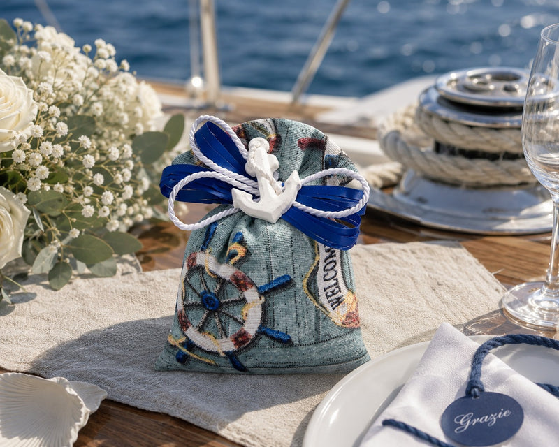Creazioni per Enzo Sacchetto Bomboniera Favour Pouch Marine 12x9 cm Pack of 10