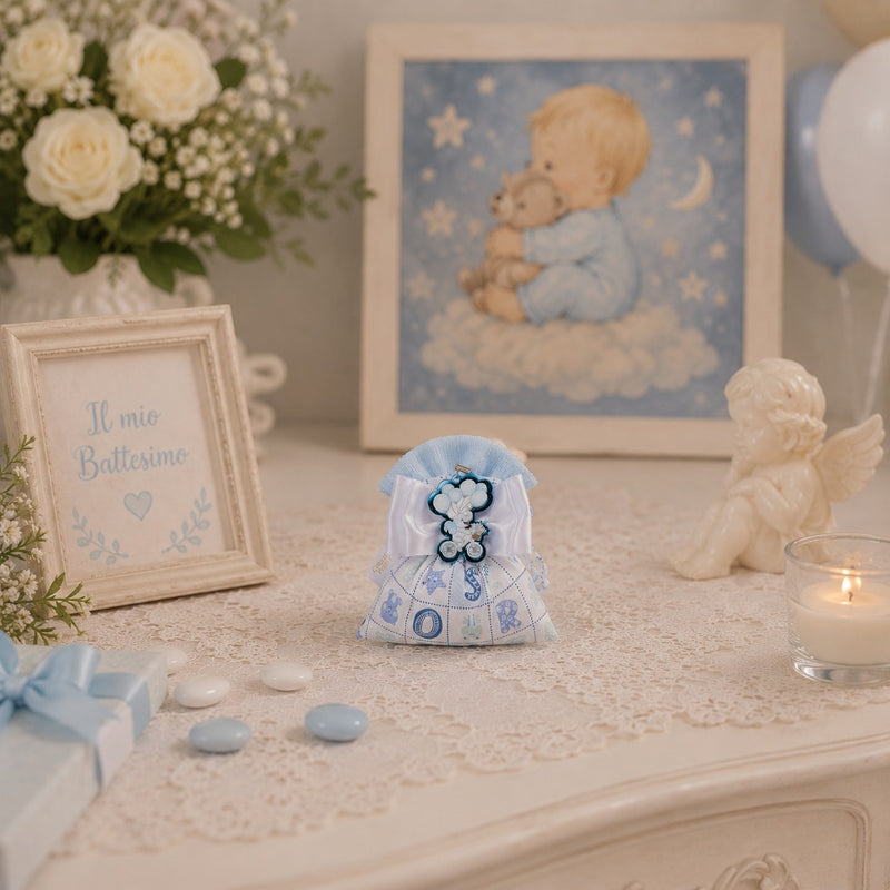 Enzo Creations Baby Letter Pouch Light Blue 11x9 cm Favour Holder Box of 10 Pieces