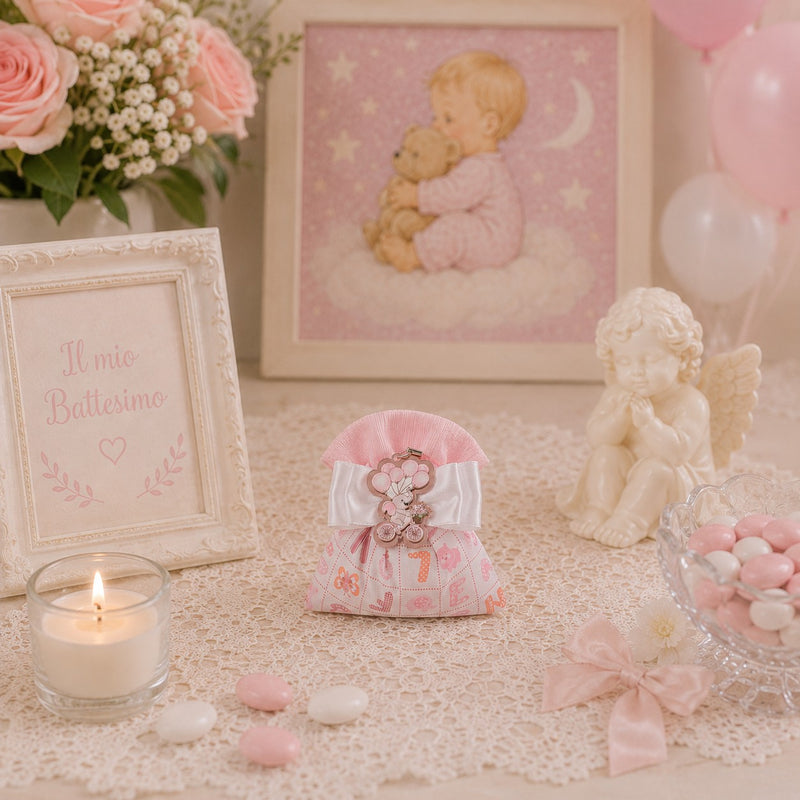 Enzo Creations Baby Letter Pink Bomboniera Bag 14x13 cm Sweet Favour Pack of 10 Pieces