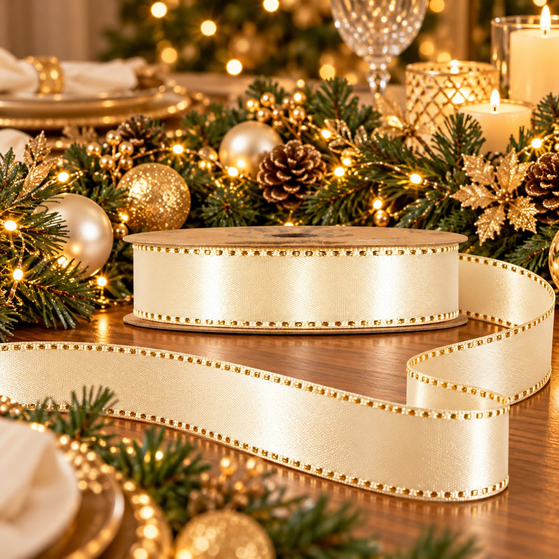 Piovaccari Nastro Satinée Cream 15 mm x 20 m – Cream Satin Ribbon for Bows, Gift Wrapping and Christmas Decorations