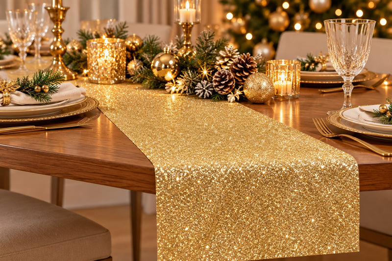 Piovaccari Runner Desirée Gold 28 cm x 2.5 m – Decorative Christmas Table Runner for Tables, Centrepieces and Christmas Decorations