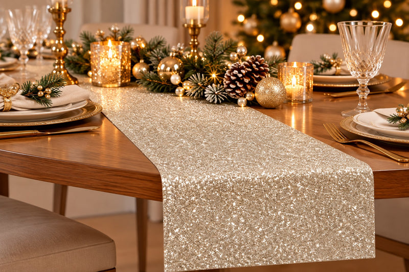 Piovaccari Runner Desirée Champagne 28 cm x 2.5 m – Decorative Christmas Table Runner for Tables, Centrepieces and Christmas Decorations