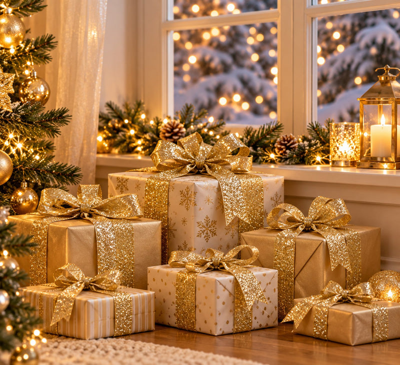 Piovaccari Desirée Gold Ribbon 63 mm x 10 m – Decorative Christmas Ribbon for Christmas Trees, Bows and Gift Wrapping