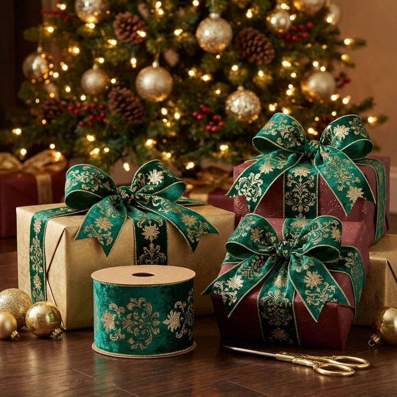 Piovaccari Ribbon Lilibeth Dark Green 100 mm x 10 m – Decorative Christmas Ribbon for Christmas Trees, Bows and Gift Wrapping