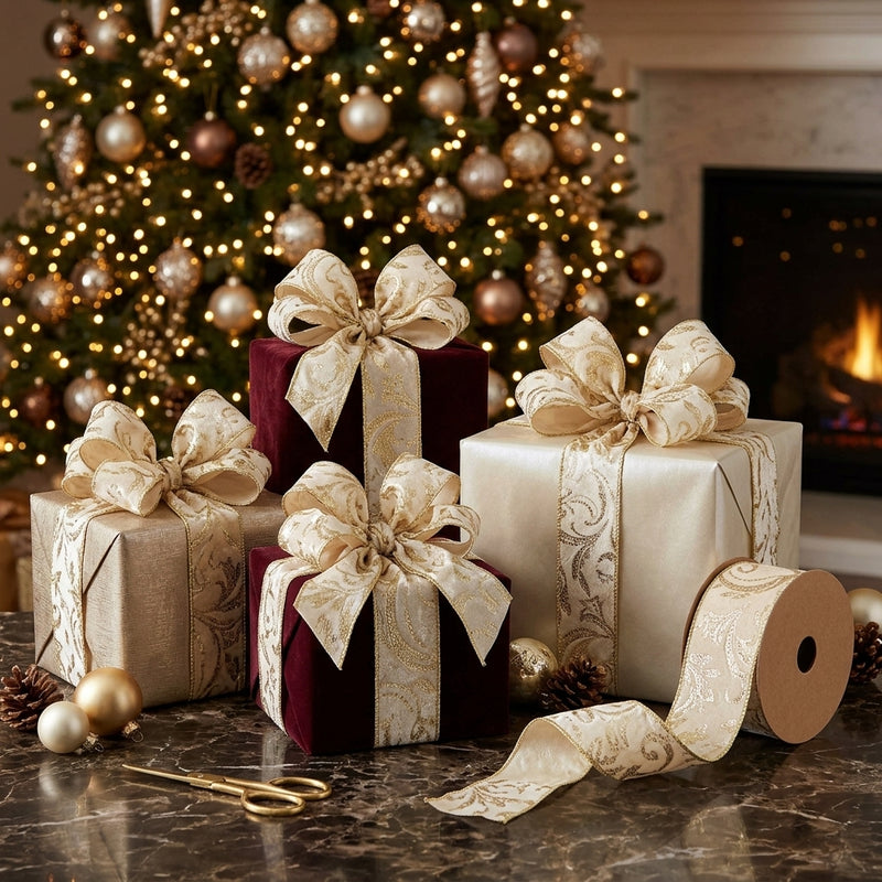 Piovaccari Ribbon Velours d’Orient 100 mm x 10 m – Decorative Christmas Ribbon for Christmas Trees, Bows and Gift Wrapping
