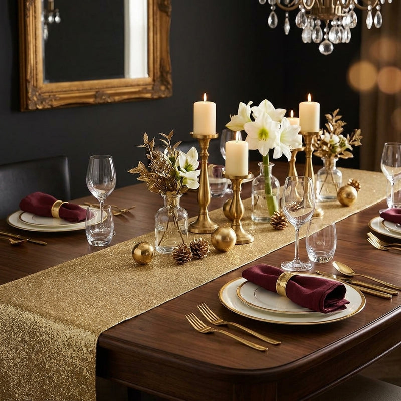 Piovaccari Aurora Sparkle Roll Gold Oro 48x180 cm – Sparkling Christmas Decorative Runner for Table, Centrepieces and Christmas Decorations