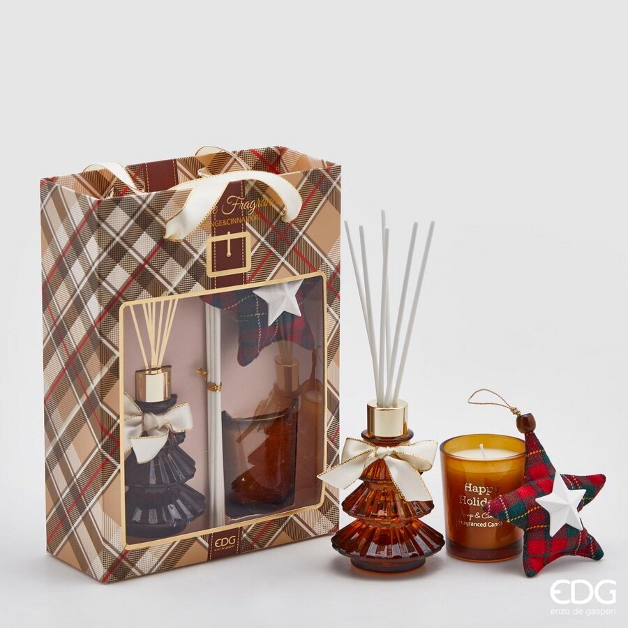 EDG Enzo De Gasperi Profumatore Bottiglia 70ml + Candela Pino 2 Pezzi Orange & Cinnamon