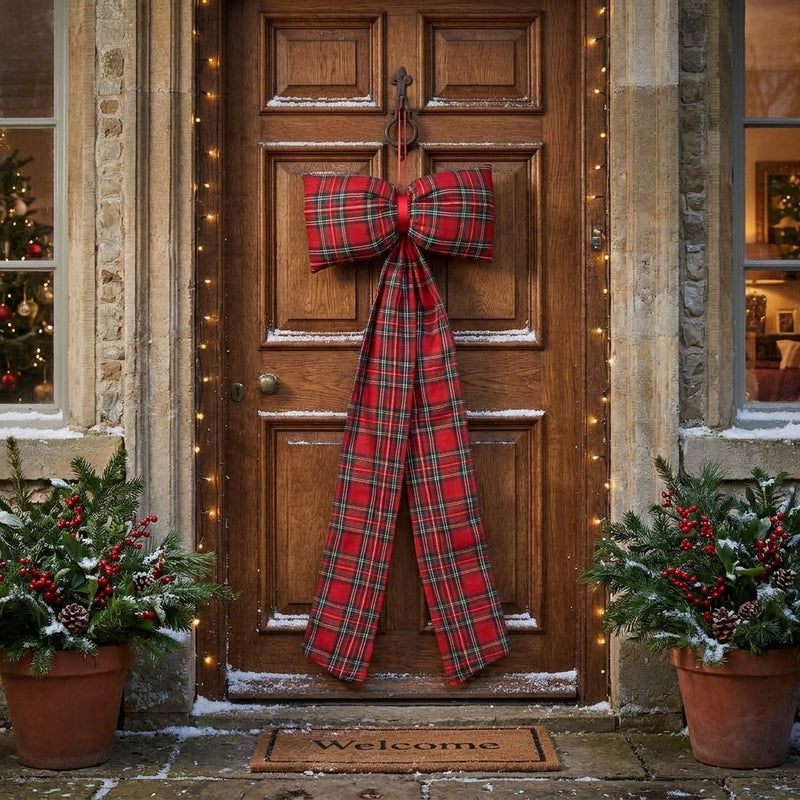 Piovaccari Scottish Bow Red Tartan Christmas Bow 30xH80 cm – Decorative Bow for Christmas Trees, Doors, Garlands and Christmas Decorations