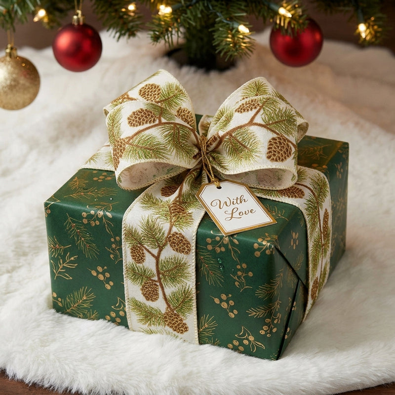 Piovaccari Pigne Ribbon 63 mm x 10 m – Christmas Decorative Ribbon with Pine Cone Pattern for Christmas Trees, Bows and Gift Wrapping