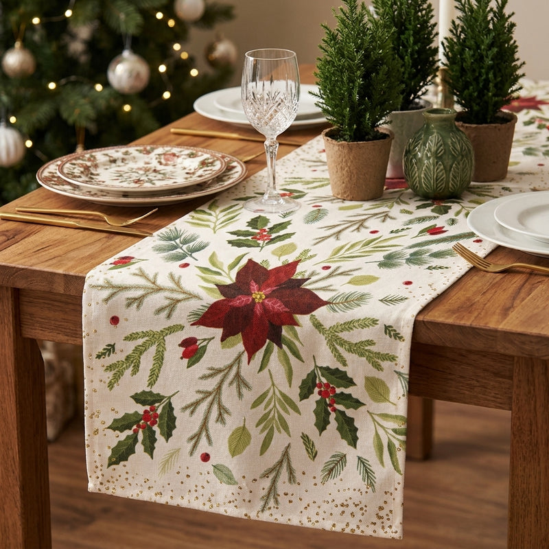 Piovaccari Runner Christmas Star with Gold 28 cm x 2.5 m – Christmas Table Runner with Golden Stars for Table Decorations, Centrepieces and Christmas Displays