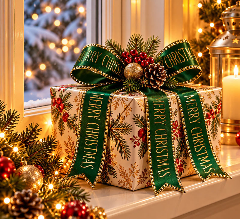 Piovaccari Nastro Buon Natale Courtyard 40 mm x 15 m – Christmas Decorative Ribbon with "Buon Natale" Lettering for Trees, Bows, Gift Parcels and Christmas Decorations