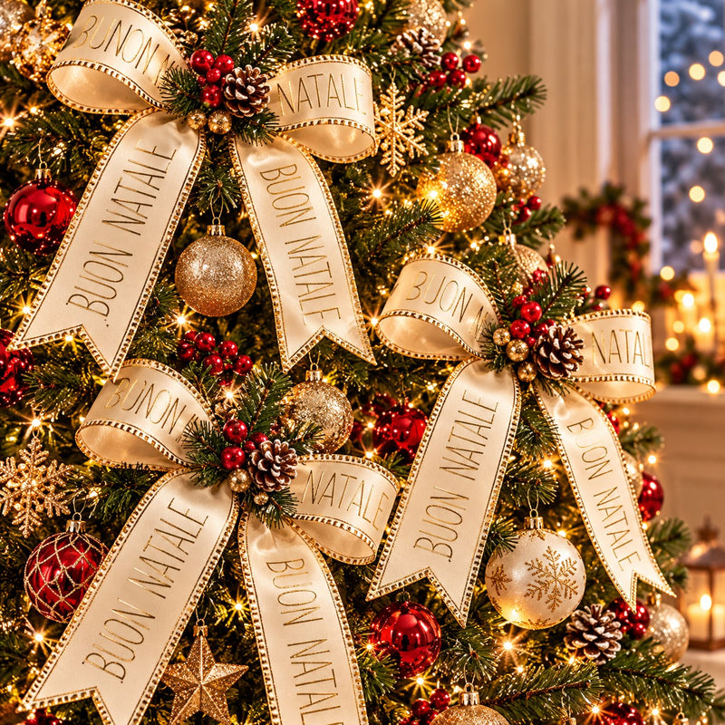Piovaccari NASTRO BUON NATALE MM25X15MT CREAM Piovaccari Buon Natale Cream Ribbon 25 mm x 15 m – Cream Christmas Decorative Ribbon with "Buon Natale" Lettering for Trees, Bows, Gift Parcels and Christmas Decorations