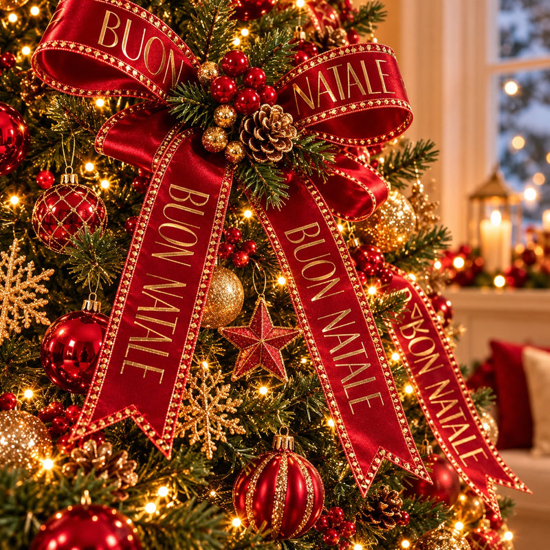 Piovaccari Nastro Buon Natale Red Dahlia Red 25 mm x 15 m – Decorative Christmas Ribbon with "Buon Natale" Lettering for Trees, Bows, Gift Parcels and Christmas Decorations