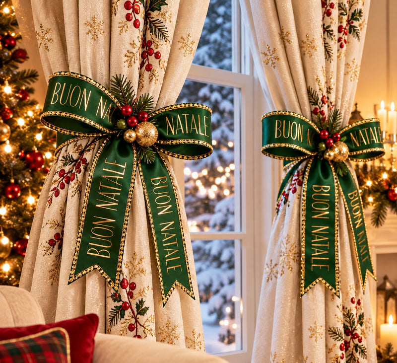 Piovaccari Nastro Buon Natale Courtyard 25 mm x 15 m – Decorative Christmas Ribbon with "Buon Natale" Lettering for Trees, Bows, Gift Parcels and Christmas Decorations