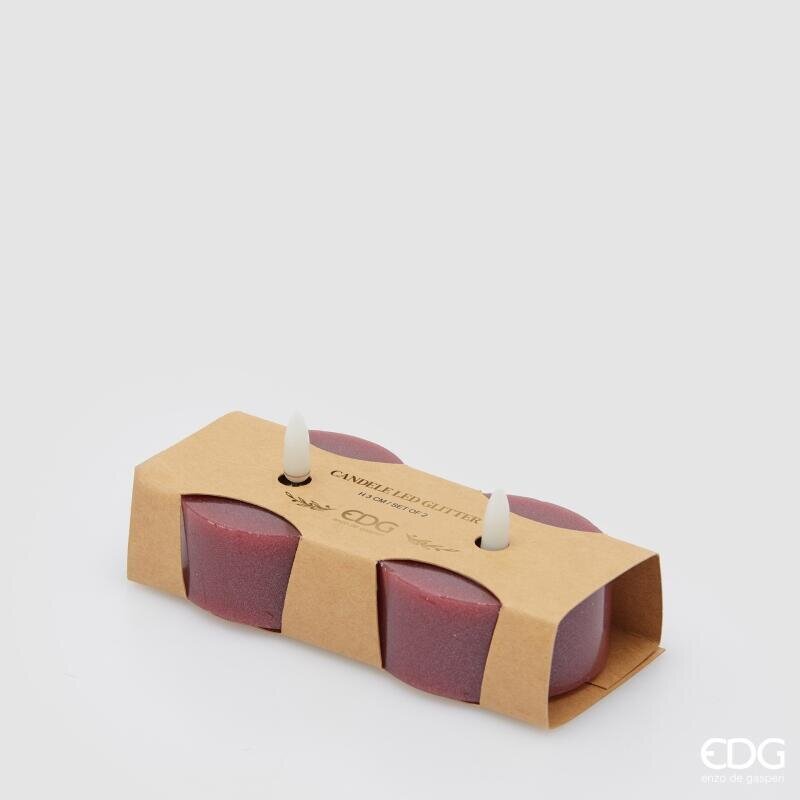 EDG Enzo De Gasperi Set 2 Candele LED Glitter H3 Ø7 cm Bordeaux IP20 – Candele Decorative Natalizie