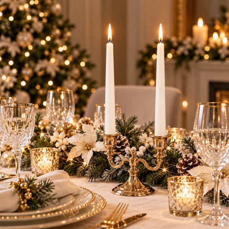 EDG Enzo De Gasperi Set 2 White Taper Candles H25 Ø2.2 cm – Decorative Christmas Candles
