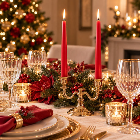 EDG Enzo De Gasperi Set 2 Red Taper Candles H25 Ø2.2 cm – Christmas Decorative Candles