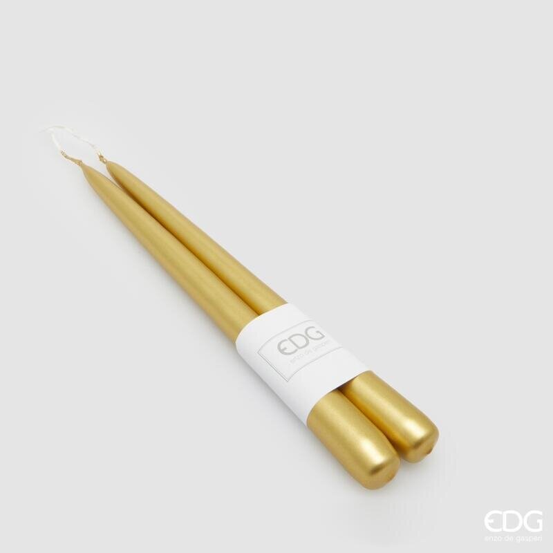 EDG Enzo De Gasperi Set 2 Taper Candles H25 Ø2.2 cm Gold – Decorative Christmas Candles