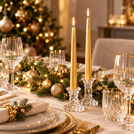 EDG Enzo De Gasperi Set 2 Taper Candles H25 Ø2.2 cm Gold – Decorative Christmas Candles