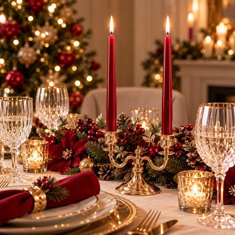 EDG Enzo De Gasperi Set 2 Metallic Red Stem Candles H30 Ø2.2 cm – Christmas Decorative Candles