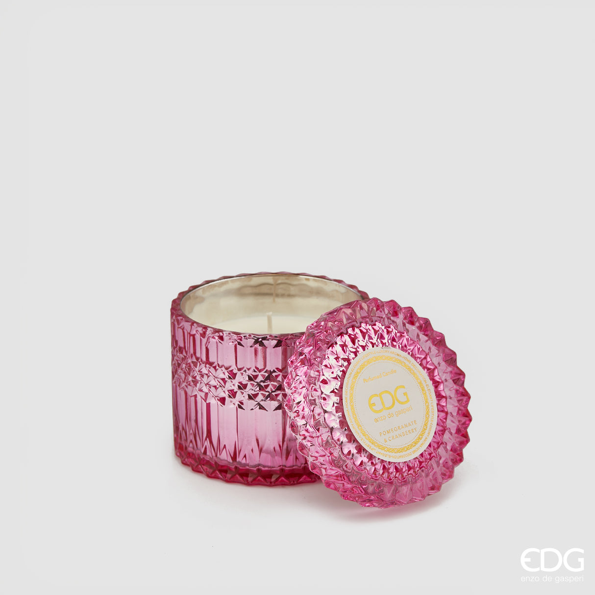 EDG Enzo De Gasperi Candela Crystal con Vaso + Scatola Regalo H 10,5 cm D 10,5 cm Dark Pink Rosa Scuro