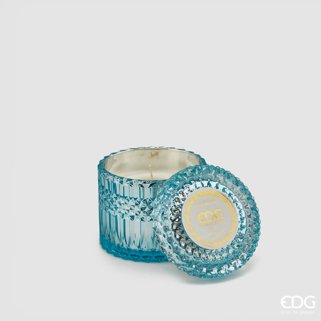 EDG Enzo De Gasperi Crystal Candle with Vase + Gift Box H 10.5 cm D 10.5 cm Blue